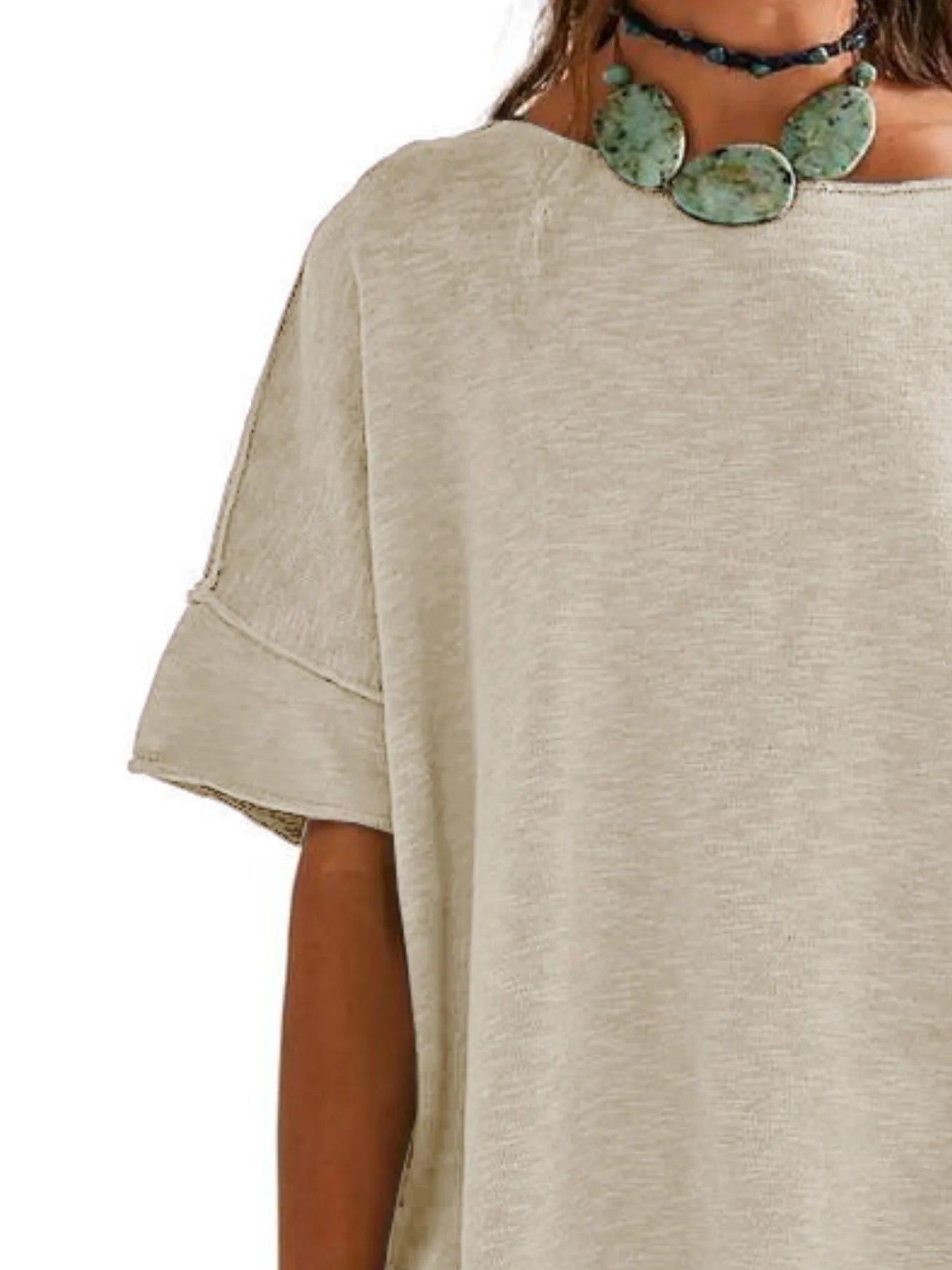 Oversized Round Neck Drop-Shoulder T-Shirt - Tigbul's Variety Fashion Shop