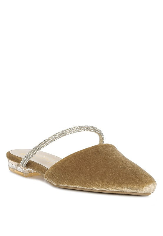 Turnon Velvet Diamante Detail Flat Mules - Tigbul's Variety Fashion Shop
