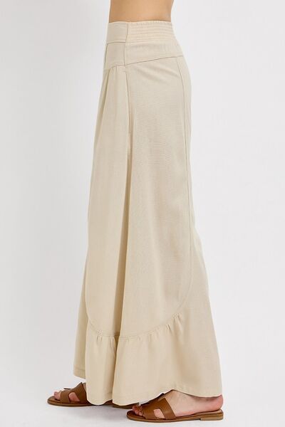 Tan Shirring Detail Wide Leg Pants - Tigbul's Variety Fashion Shop