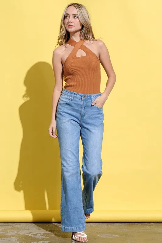 Basic Rib Cross Halter Neck Tank Top - Tigbul's Variety Fashion Shop