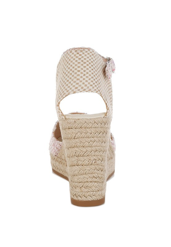 Regatta Tweed Round Toe Woven 4 in. Wedge Heel Sandals - Tigbul's Variety Fashion Shop
