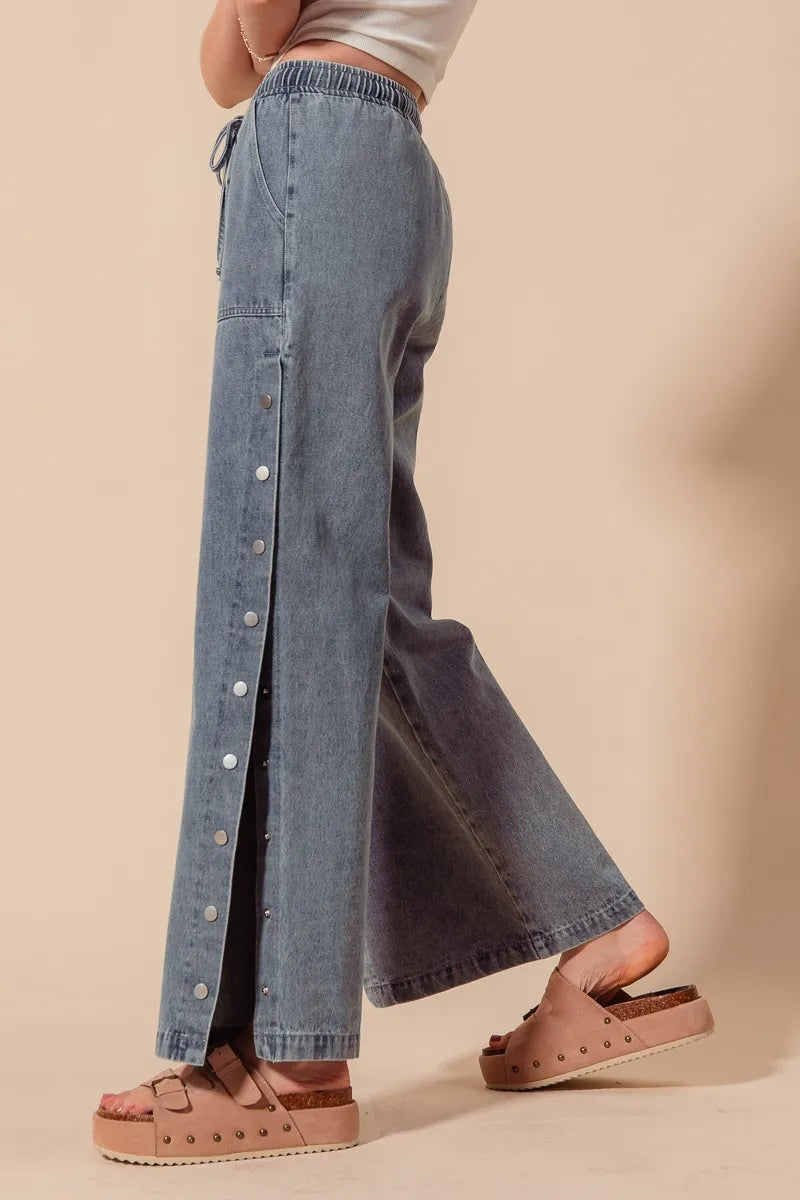 SO ME Mid Rise Drawstring Jeans with Side Snap Button - Tigbul's Variety Fashion Shop
