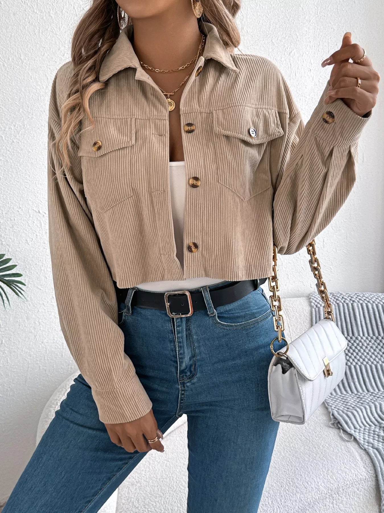 Corduroy Button-Up Dropped Shoulder Jacket - Tigbul's Variety Fashion Shop