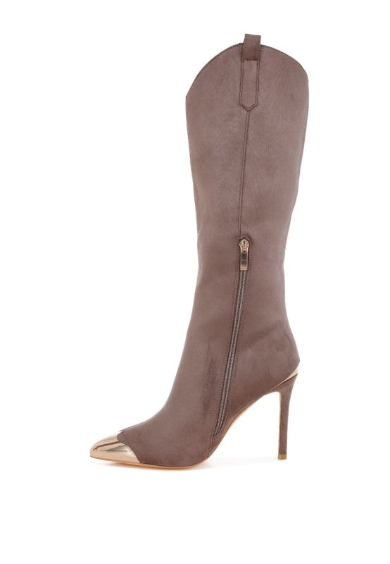 Ridda Metallic Cap Toe Denim Boots - Tigbul's Variety Fashion Shop