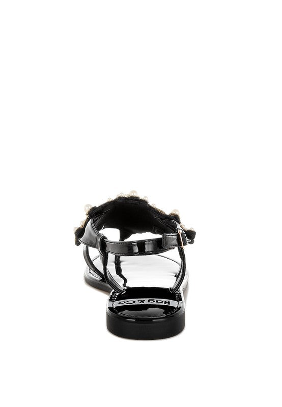 Zalata Pearl Studded Flat Sandals - Tigbul's Variety Fashion Shop