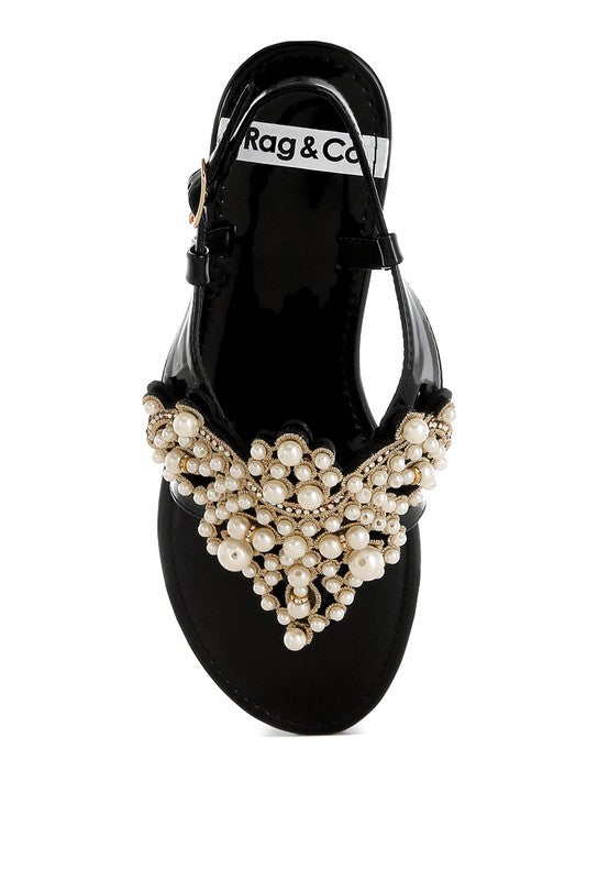 Zalata Pearl Studded Flat Sandals - Tigbul's Variety Fashion Shop