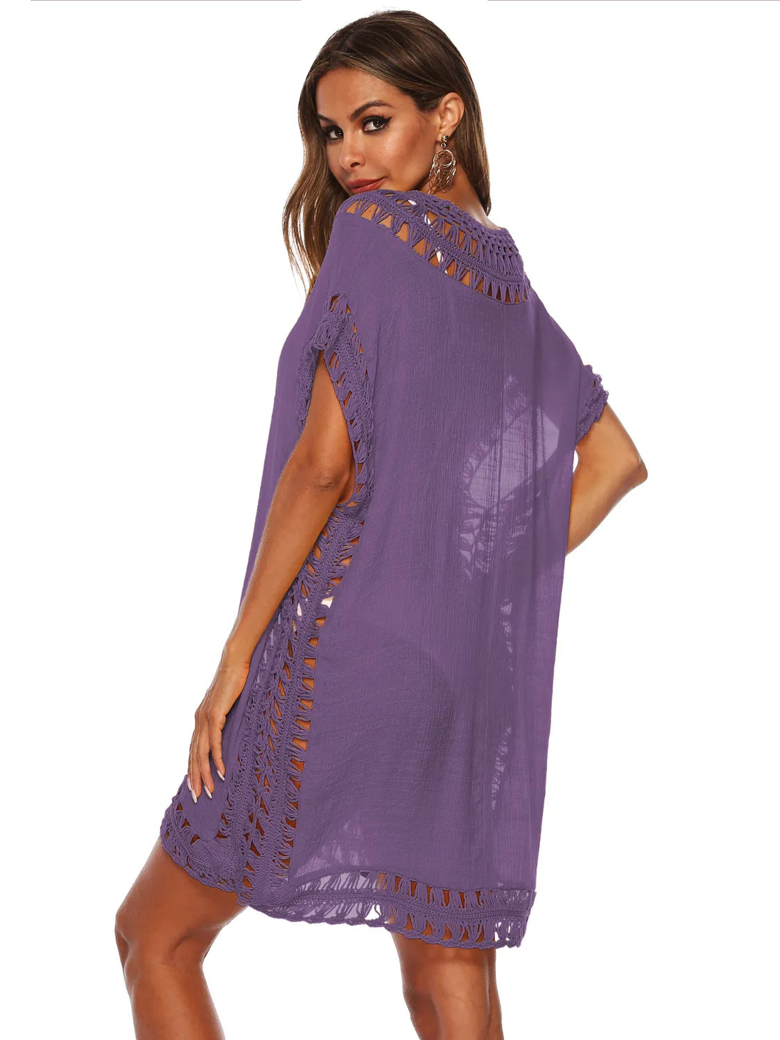 Bohemian Crochet Trim Beach Cover Up Dress - Tigbul's Variety Fashion Shop
