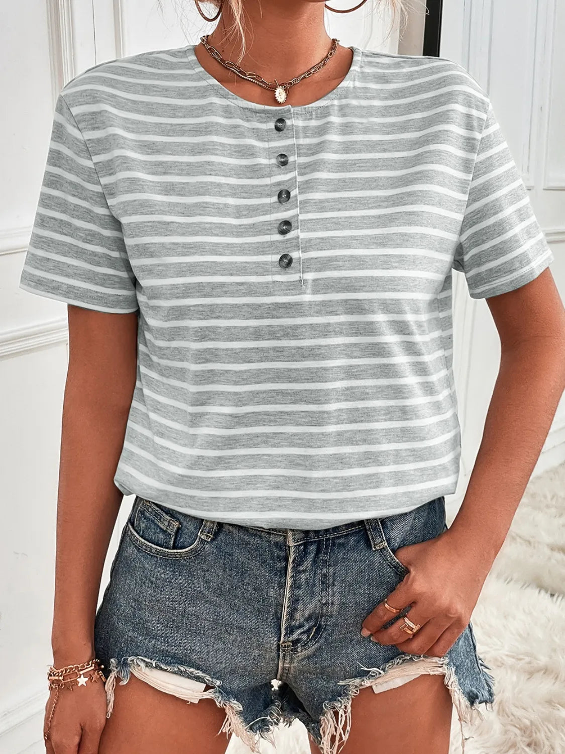 Striped Short Sleeve Top - Tigbul's Variety Fashion Shop