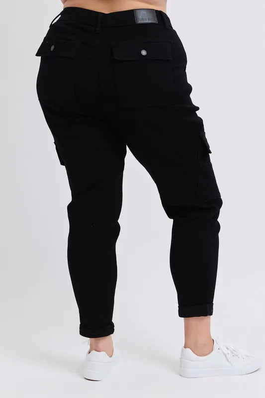 Judy Blue Black High Waist Cargo Cuffed Jogger - Tigbul's Variety Fashion Shop