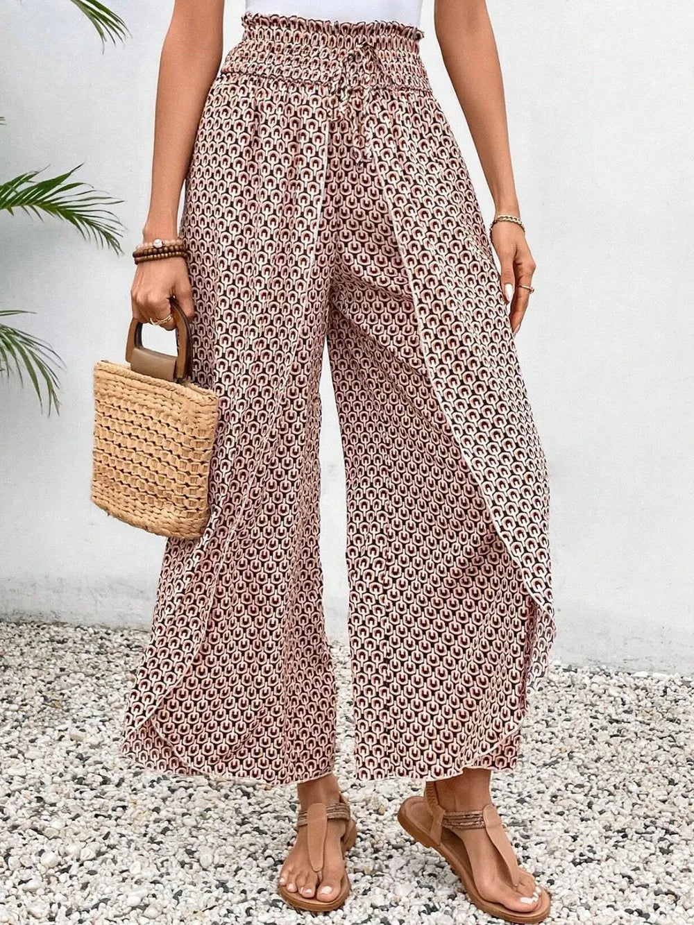 Tied Printed Wide Leg Pants - Tigbul's Variety Fashion Shop