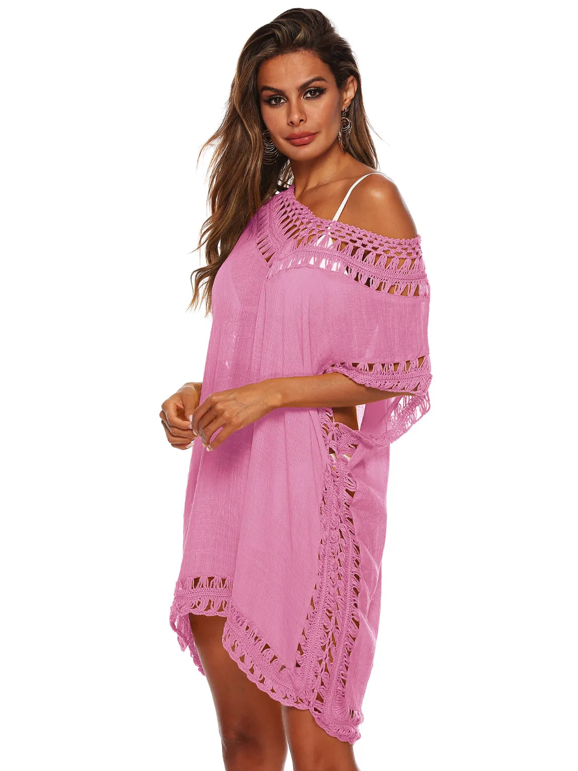 Bohemian Crochet Trim Beach Cover Up Dress - Tigbul's Variety Fashion Shop