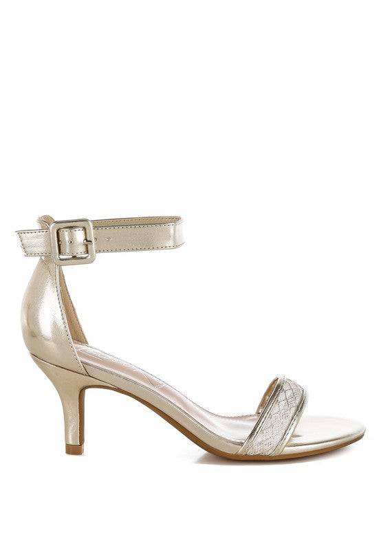 Ninto Metallic Faux Leather Kitten Heel Sandals - Tigbul's Variety Fashion Shop