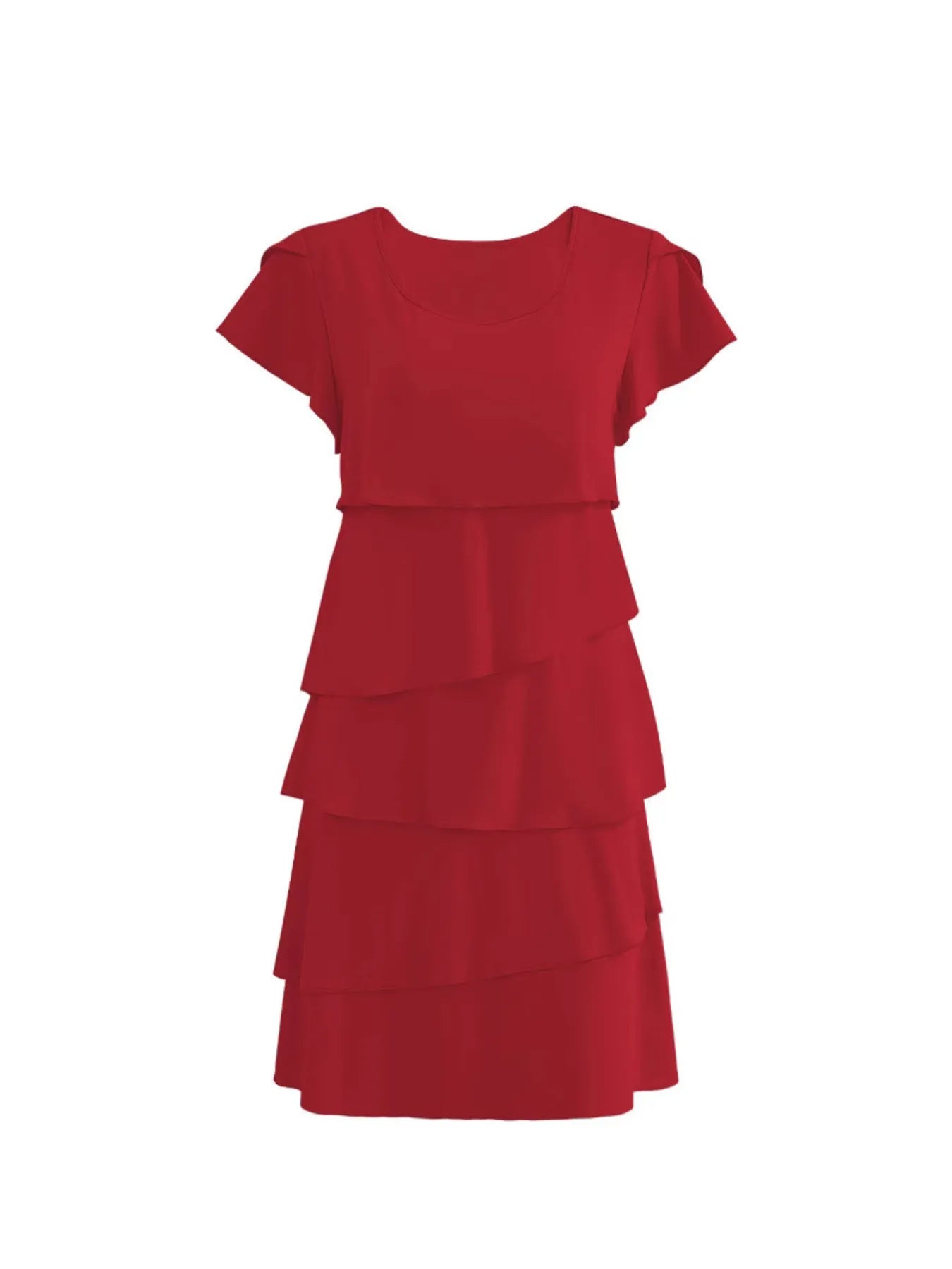 Casual Layered Round Neck Ruffled Sleeve Dress - Tigbul's Variety Fashion Shop