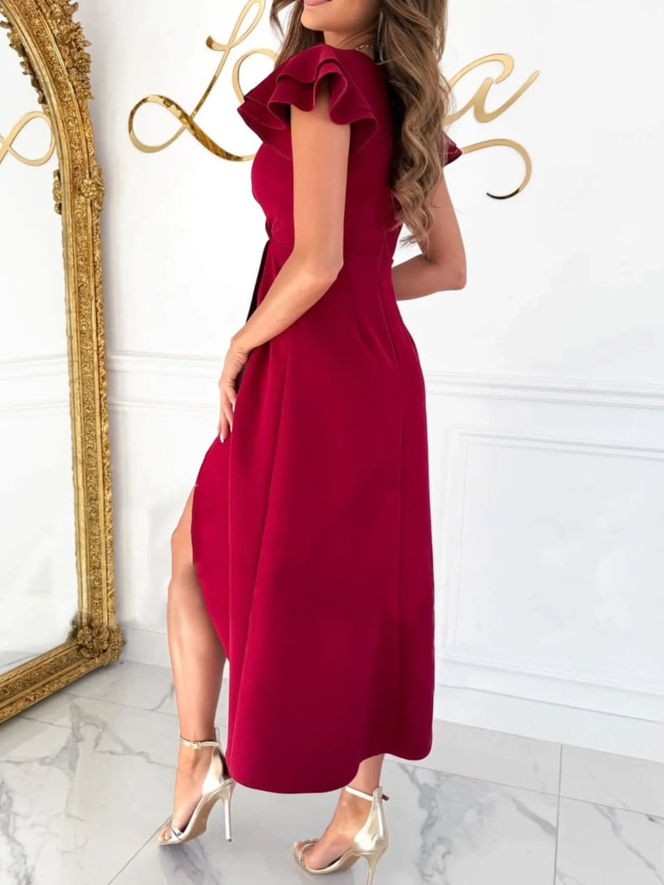 Surplice Ruffled Cap Sleeve Dress - Tigbul's Variety Fashion Shop