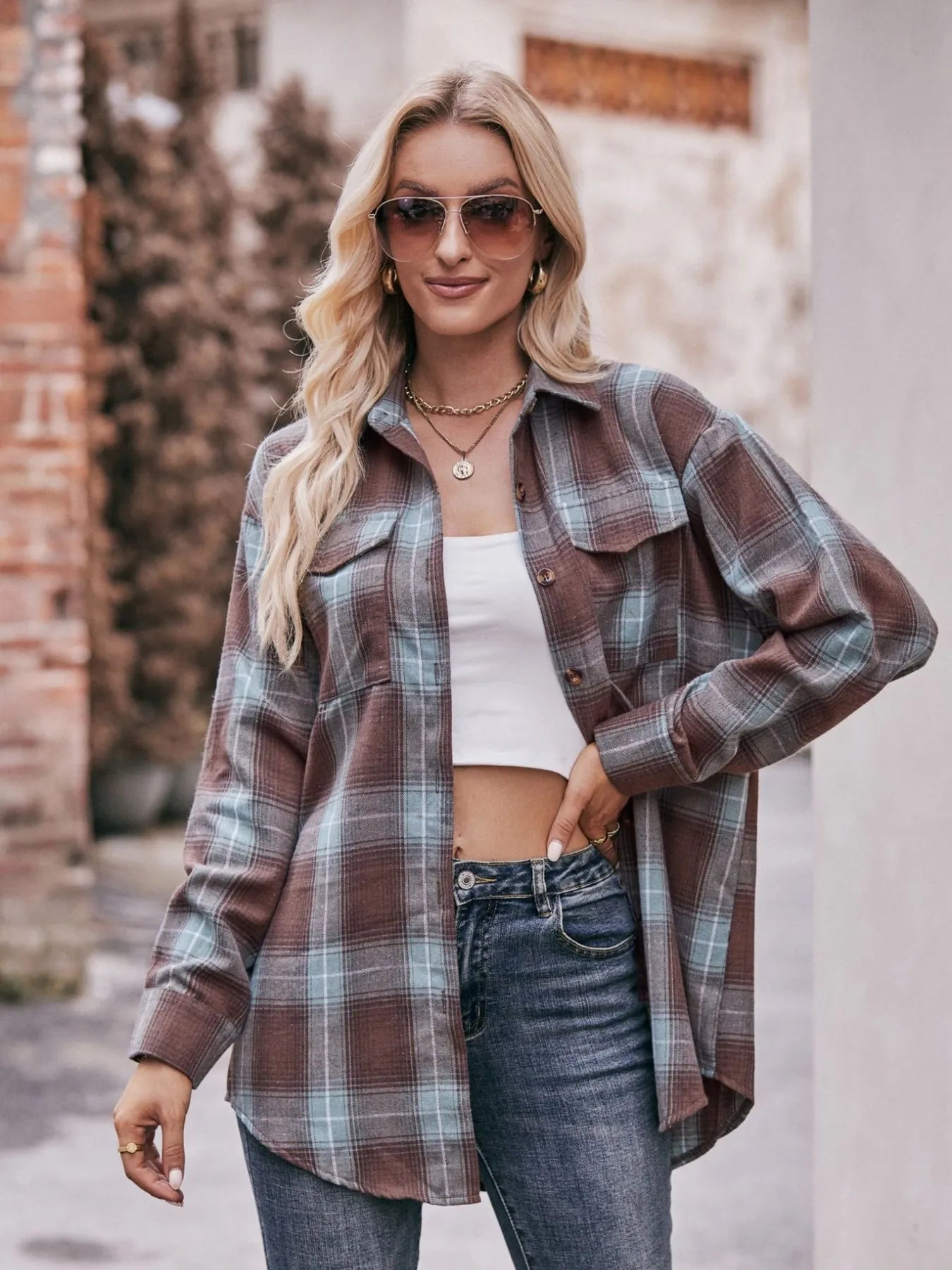 Plaid Button-Down Long Sleeve Shirt - Tigbul's Variety Fashion Shop