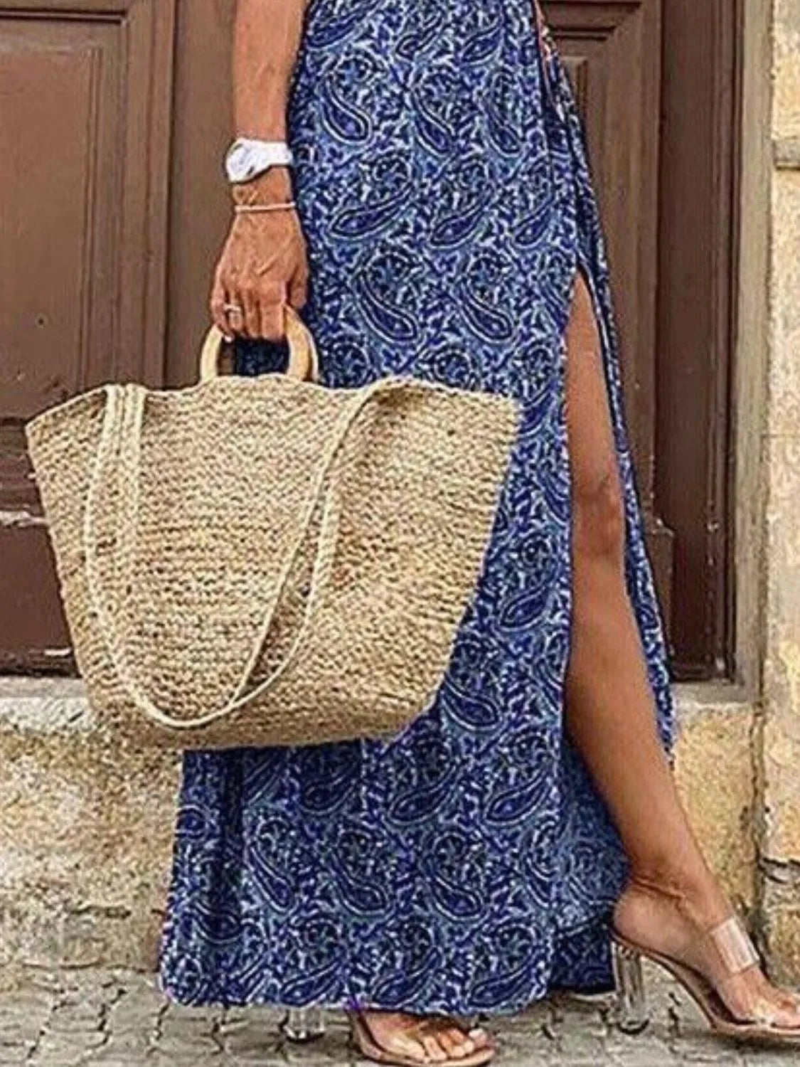 Full Size Printed V-Neck Short Sleeve Maxi Dress Plus Size - Tigbul's Variety Fashion Shop