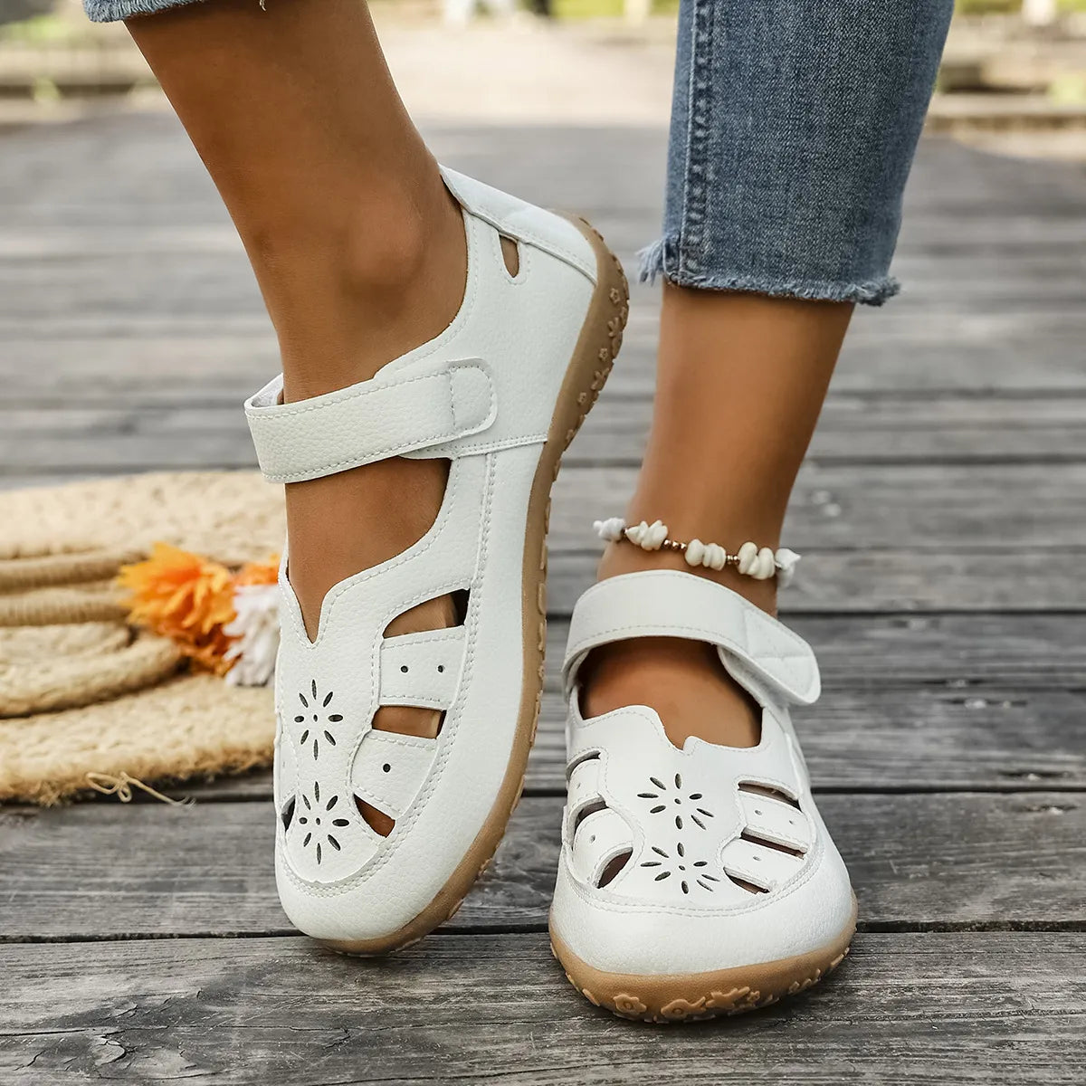 Cutout Velcro Straps Sandals - Tigbul's Variety Fashion Shop