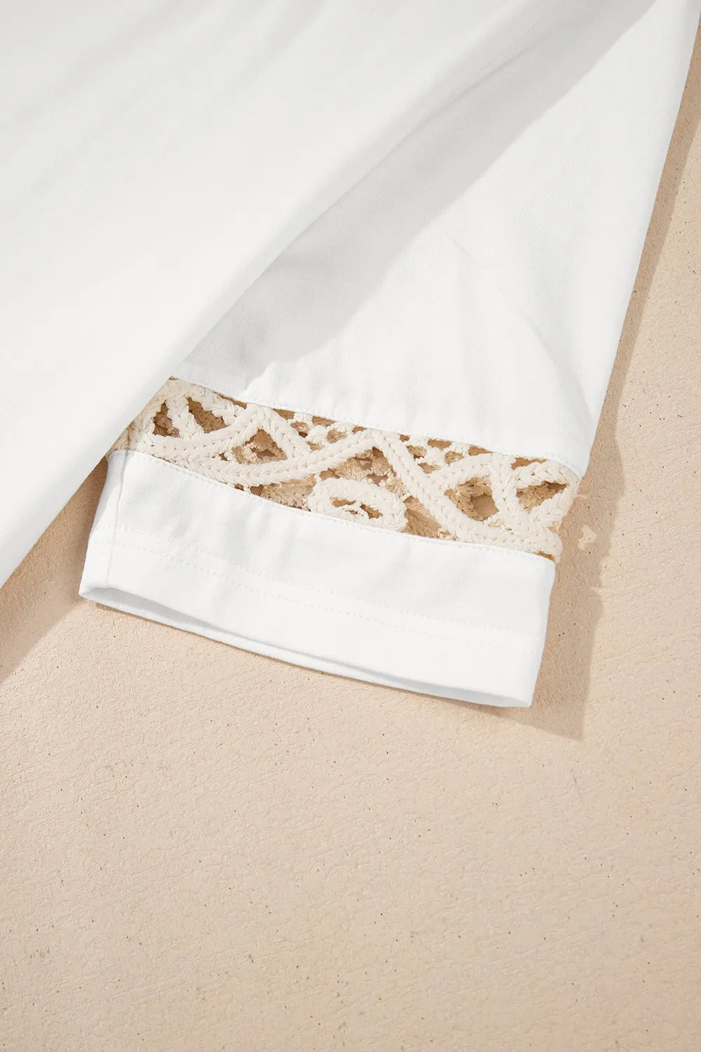 White Lace Crochet Crew Neck Casual T Shirt - Tigbul's Variety Fashion Shop
