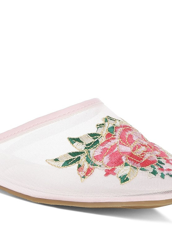 Shara Floral Embroidered Mesh Mules - Tigbul's Variety Fashion Shop