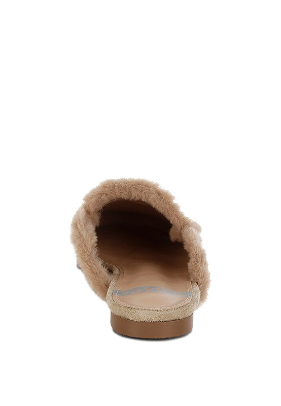 Bosnia Suede & Faux Fur Slip On Mules - Tigbul's Variety Fashion Shop