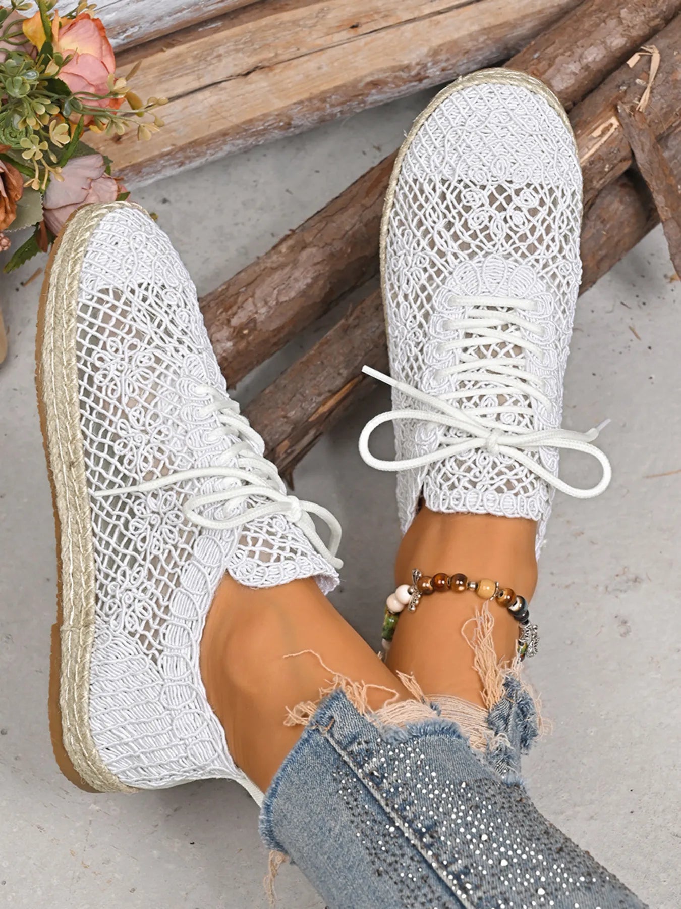 Breathable Woven Lace Up Sneakers - Tigbul's Variety Fashion Shop