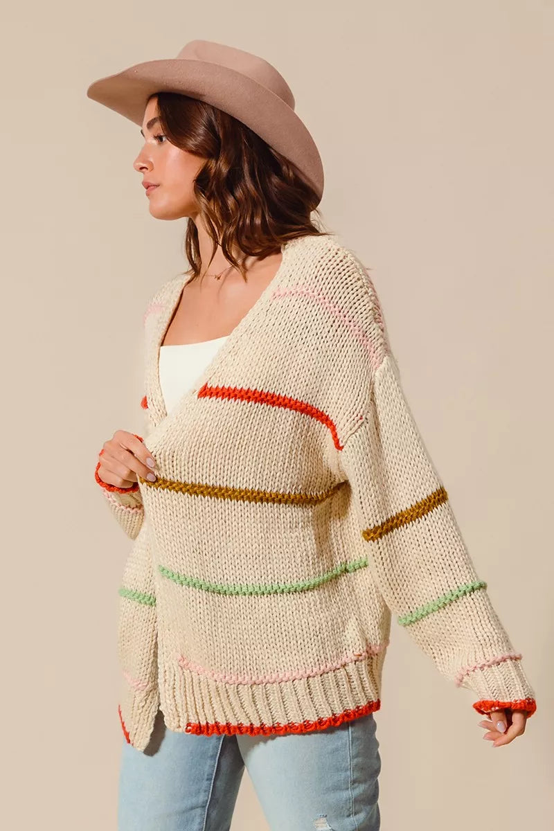 SO ME Loose Fit Multi Stripe Open Front Cardigan - Tigbul's Variety Fashion Shop
