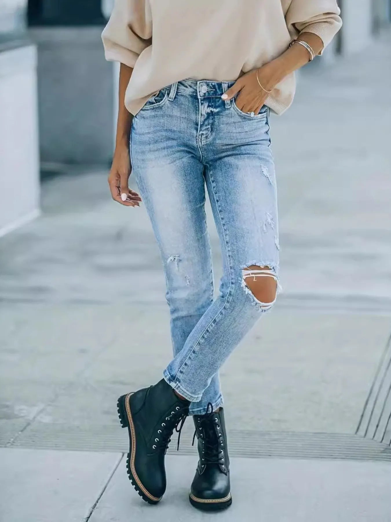 Distressed High Waist Jeans - Tigbul's Variety Fashion Shop