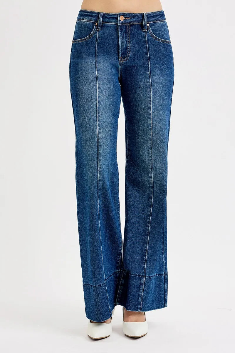 RISEN Full Size Tummy Control Mid Rise Ankle Wide Flare Jeans Plus Size - Tigbul's Variety Fashion Shop