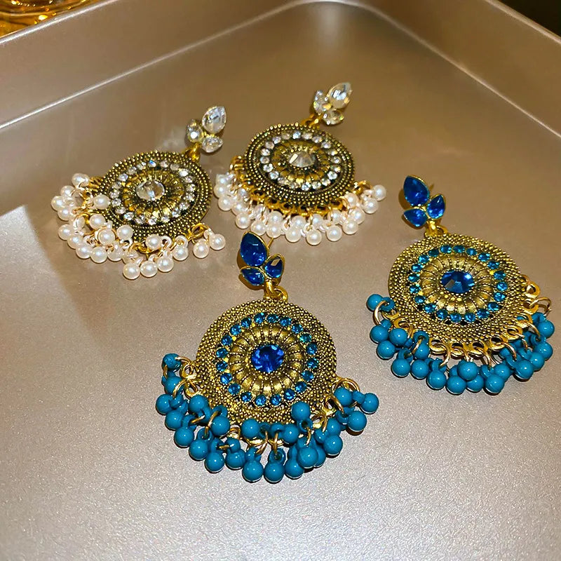Rhinestone Alloy Bead Dangle Earrings - Tigbul's Variety Fashion Shop