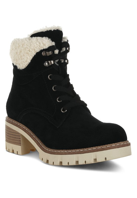 Madoka Fur Collar Chunky Ankle Boots - Tigbul's Variety Fashion Shop