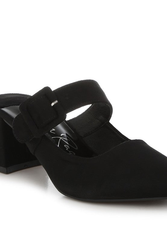 Amapola Buckle Strap Detail Microfiber Mules - Tigbul's Variety Fashion Shop