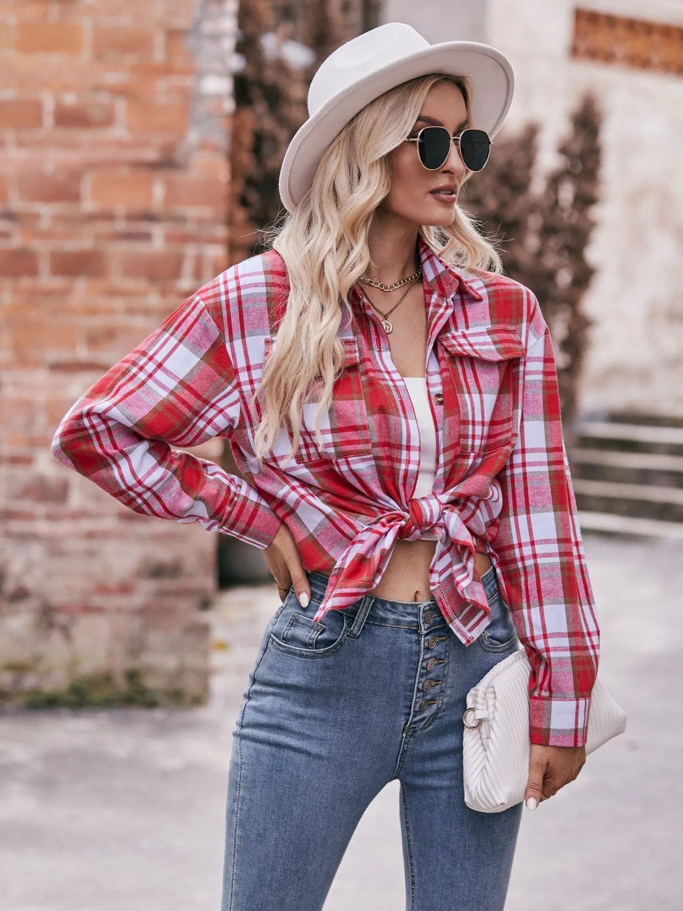 Plaid Button-Down Long Sleeve Shirt - Tigbul's Variety Fashion Shop