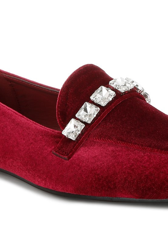 Kyari Velvet Diamante Strap Loafers - Tigbul's Variety Fashion Shop