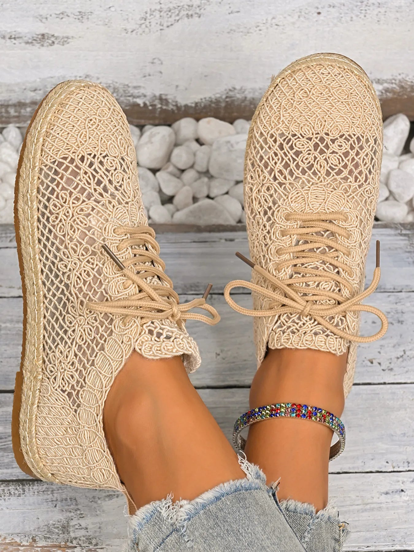 Breathable Woven Lace Up Sneakers - Tigbul's Variety Fashion Shop