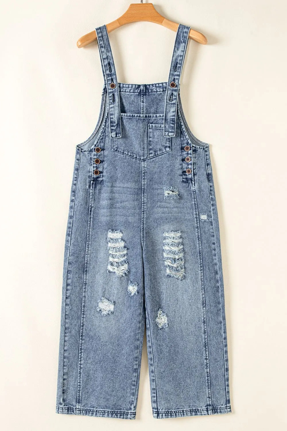 Distressed Bib Pocket Wide Leg Denim Overalls - Tigbul's Variety Fashion Shop