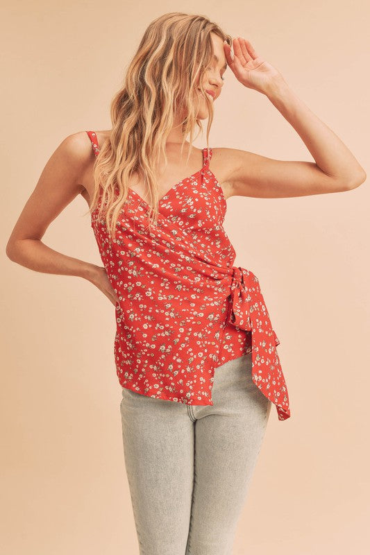 Aemi + Co Ditsy Floral Surplice Adjustable Straps Cami - Tigbul's Variety Fashion Shop