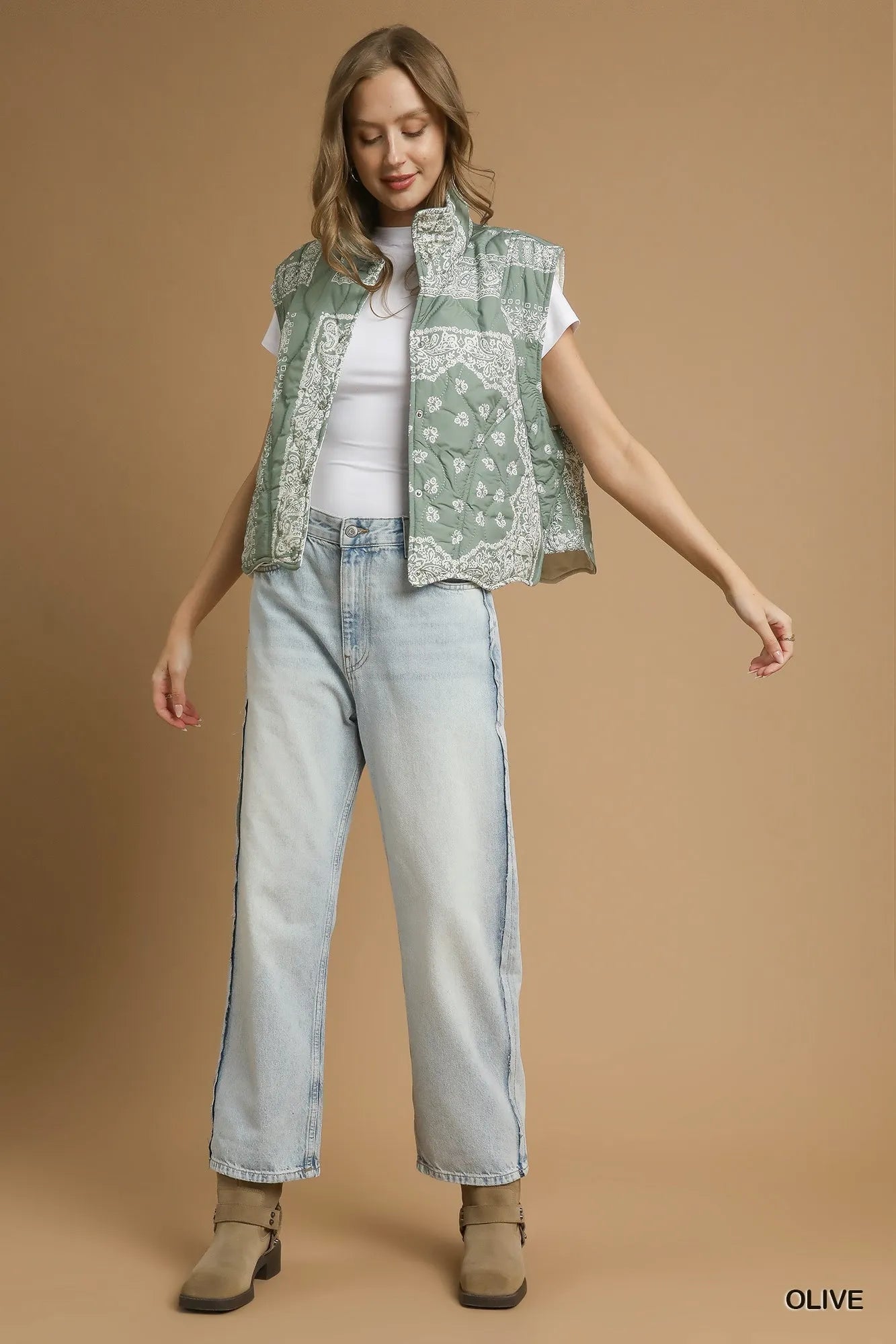 Umgee Bandana Print Quilted Puffer Vest - Tigbul's Variety Fashion Shop