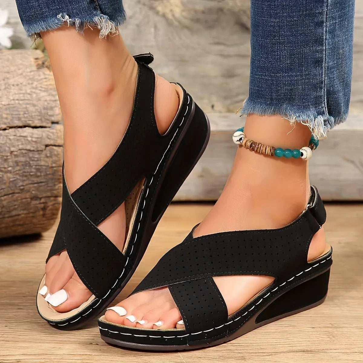 Criss-Cross Comfort Wedge Sandals - Tigbul's Variety Fashion Shop