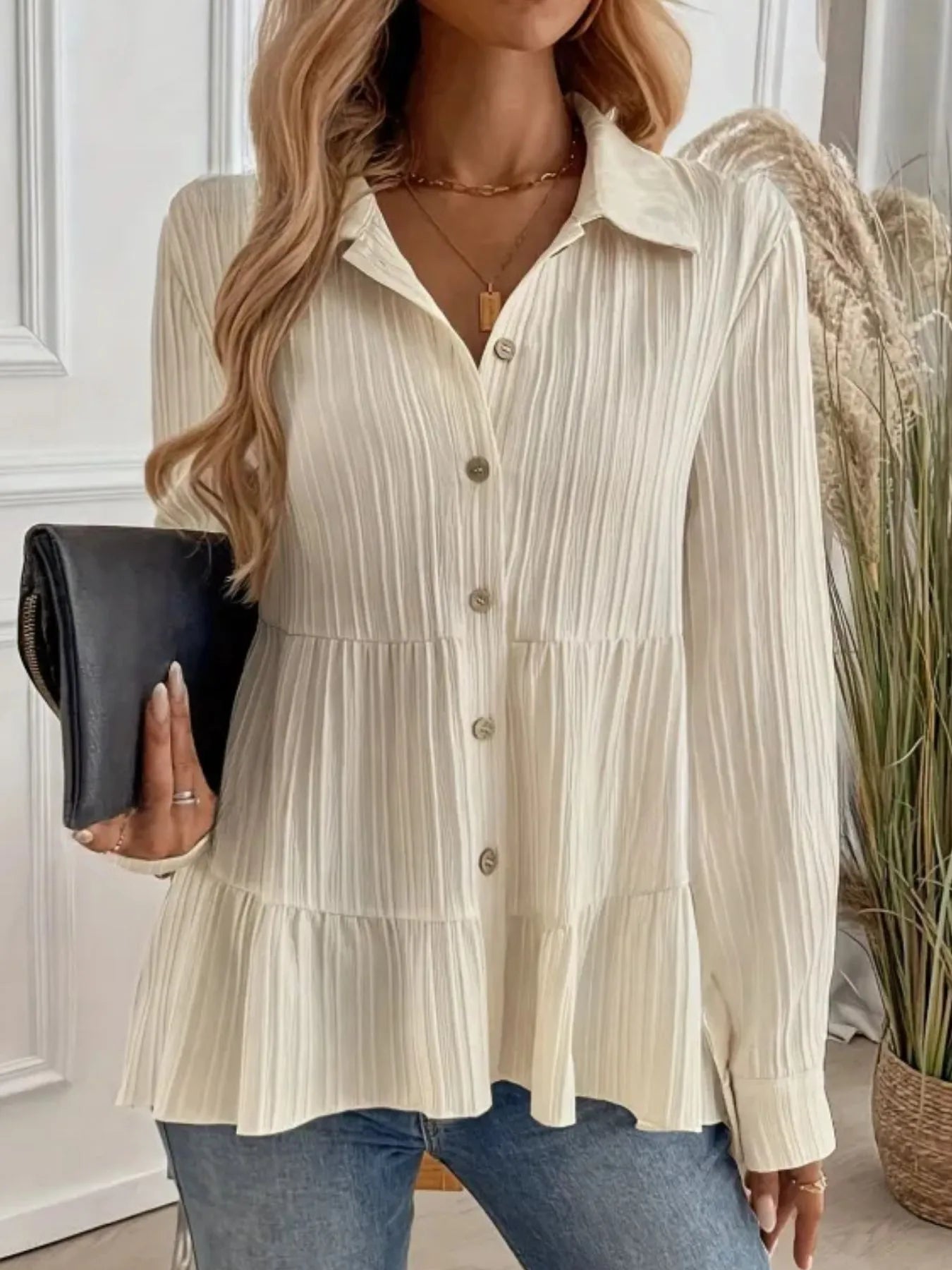 Striped Button-Down Tiered Shirt - Tigbul's Variety Fashion Shop