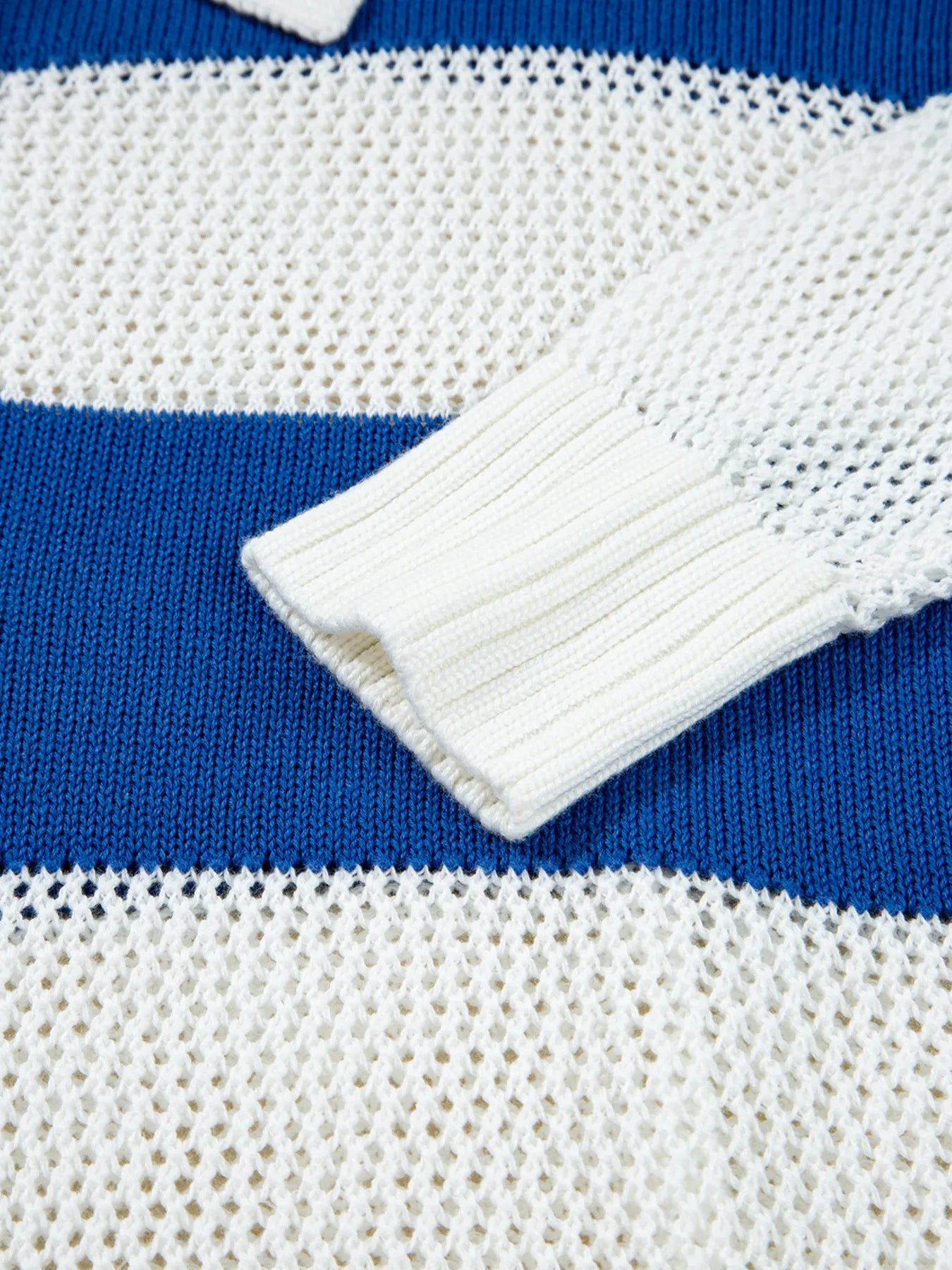 Stripe Colorblock Polo Collar Crochet Knitted Cover Up - Tigbul's Variety Fashion Shop