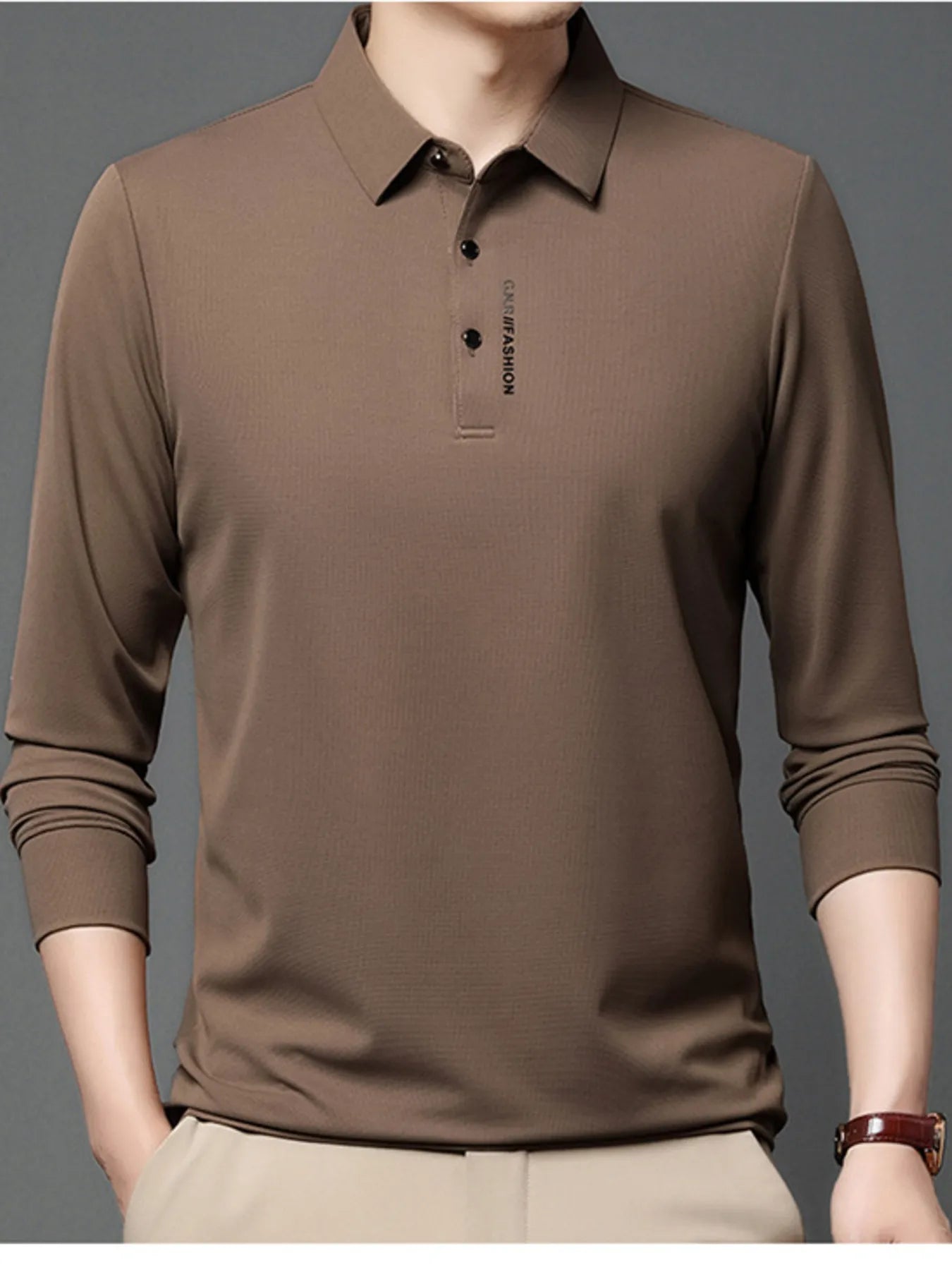Men's Plus Size Long Sleeve Casual Polo with Classic Collar - Tigbul's Variety Fashion Shop