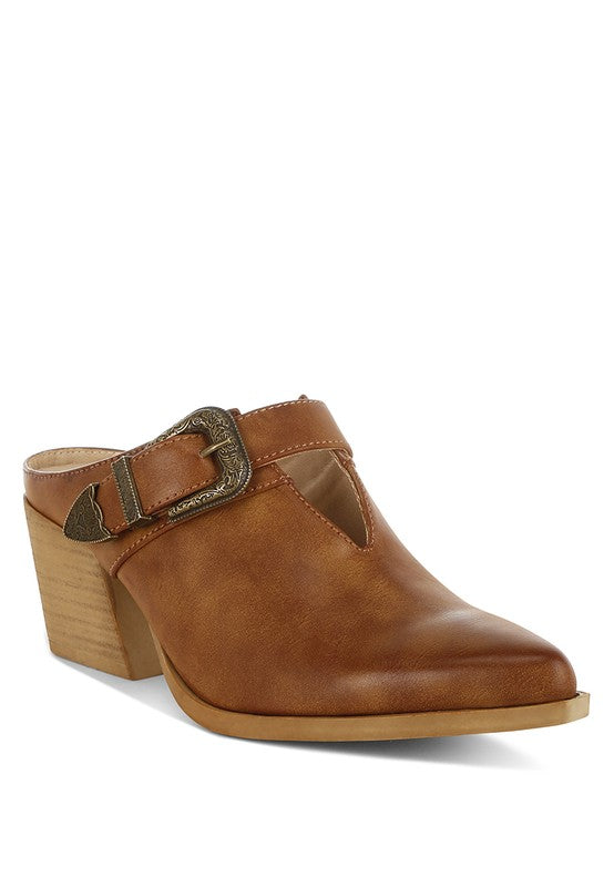 Holler Carved Buckle Statement Mules - Tigbul's Variety Fashion Shop