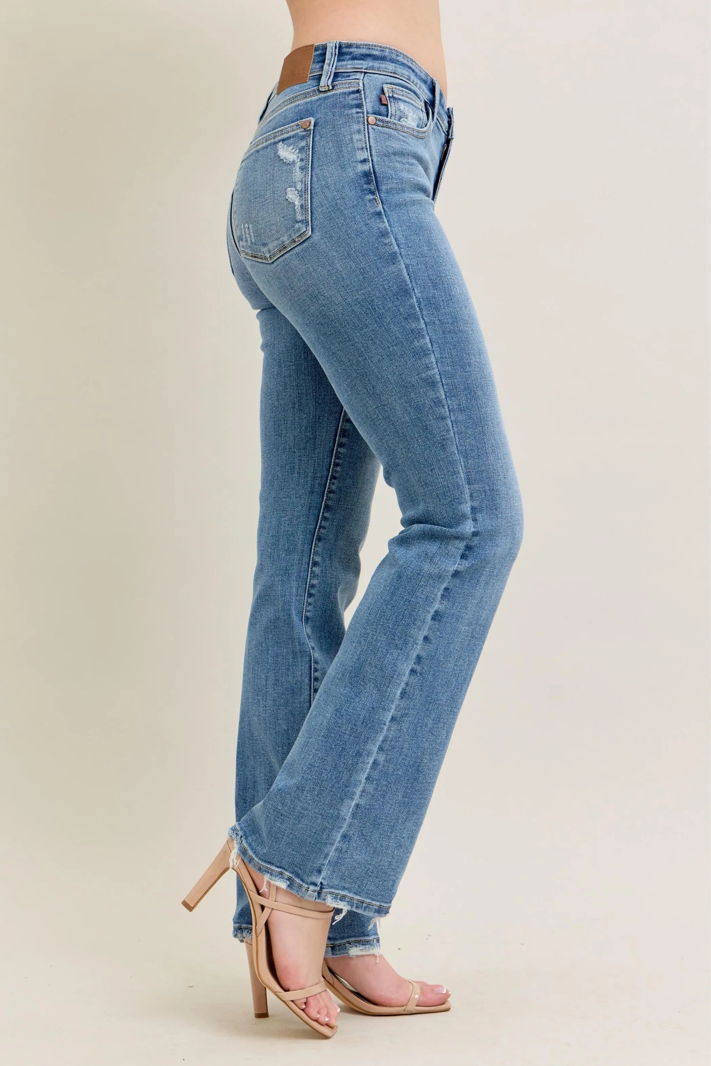 Judy Blue Full Size Mid Rise Wash Destroy Hem Bootcut Jeans Plus Size - Tigbul's Variety Fashion Shop