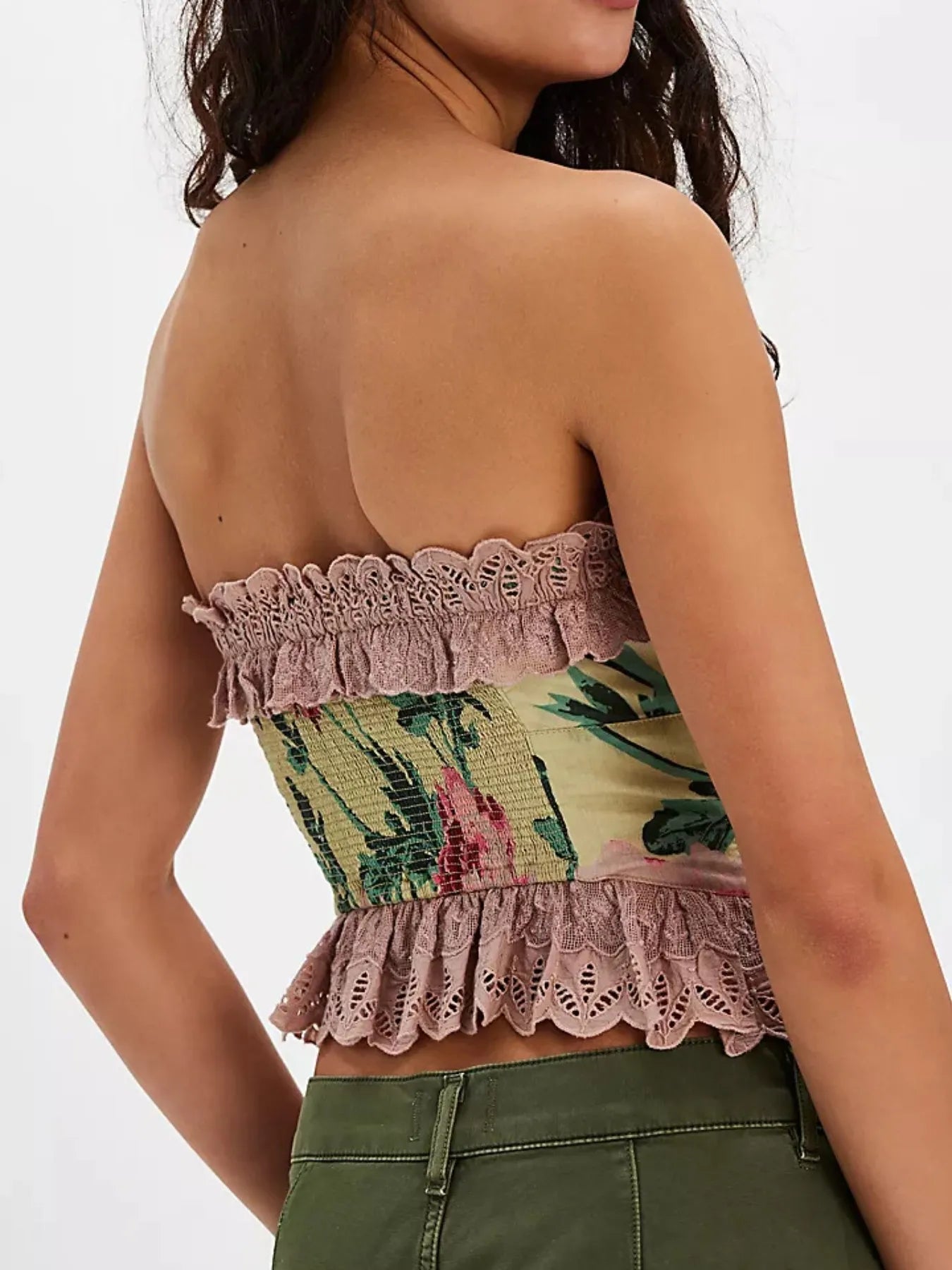 Floral Print Lace Trim Tube Top - Tigbul's Variety Fashion Shop