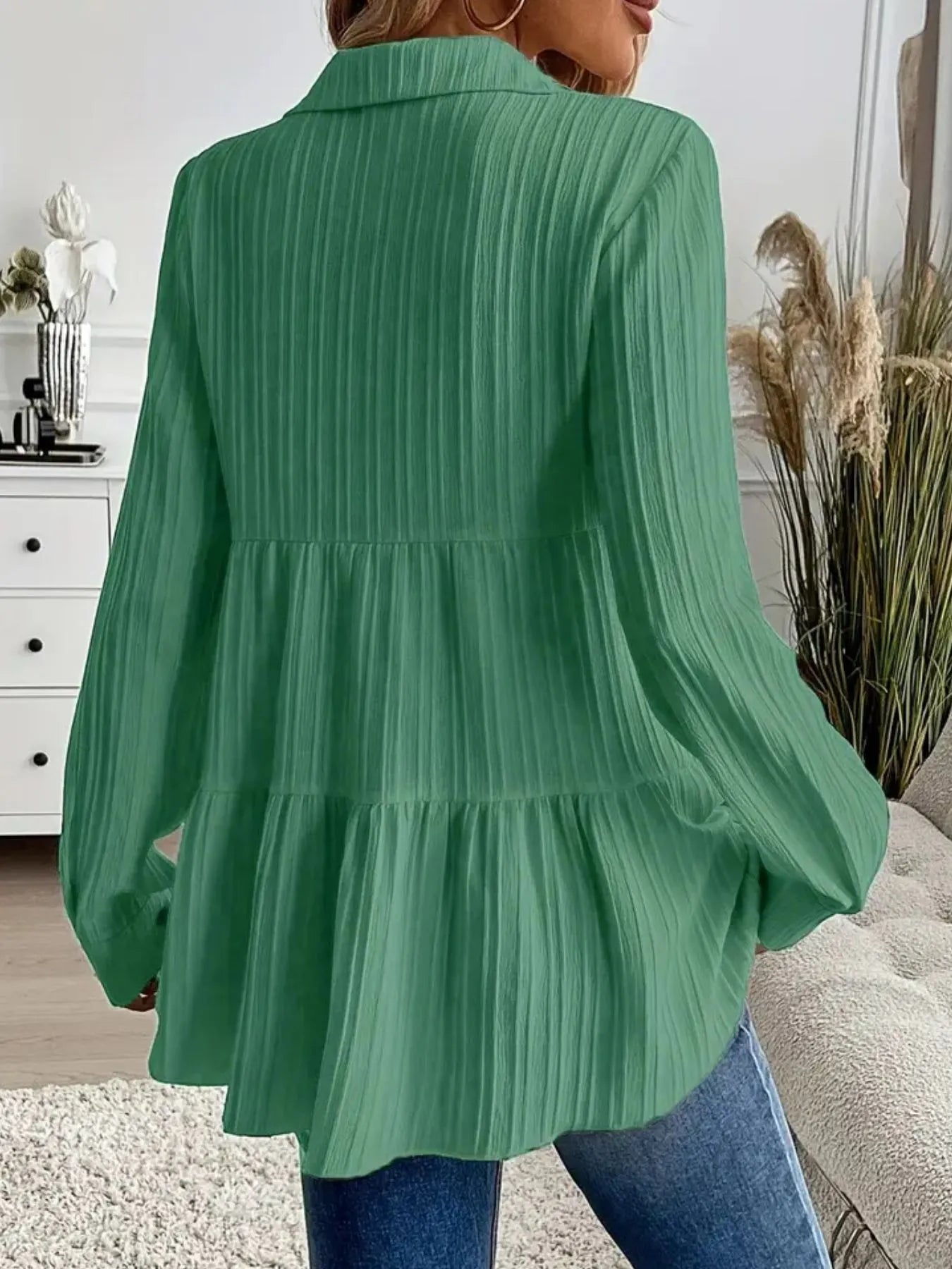 Striped Button-Down Tiered Shirt - Tigbul's Variety Fashion Shop