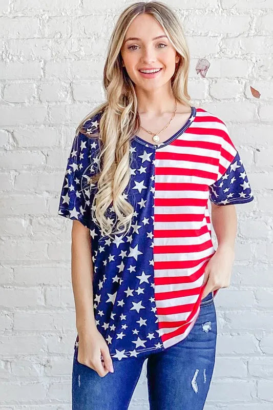American Flag Short Sleeve Top - Tigbul's Variety Fashion Shop