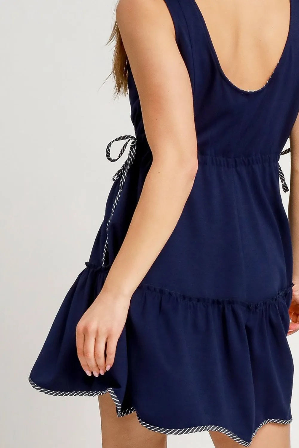 Umgee Frill Drawstring Waist Round Neck Mini Tank Dress - Tigbul's Variety Fashion Shop