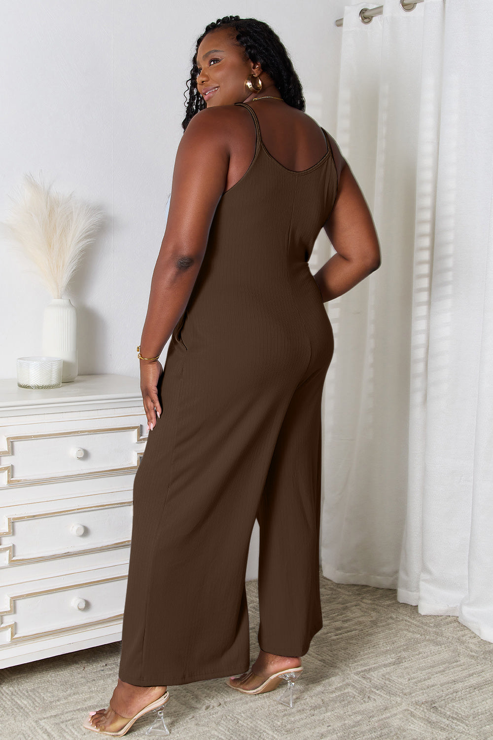 Spaghetti Strap V-Neck Jumpsuit - Tigbul's Variety Fashion Shop