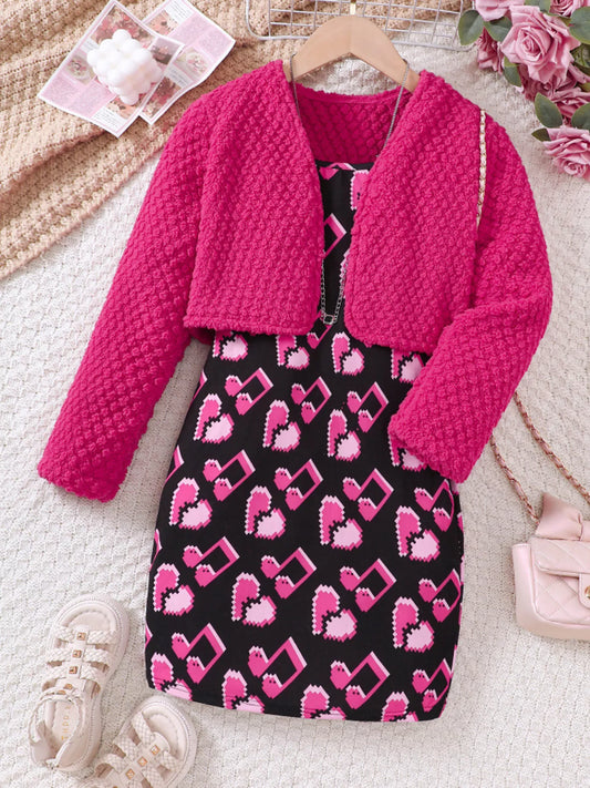 Children's Girls Printed Dress and Cardigan Set - Tigbuls Variety
