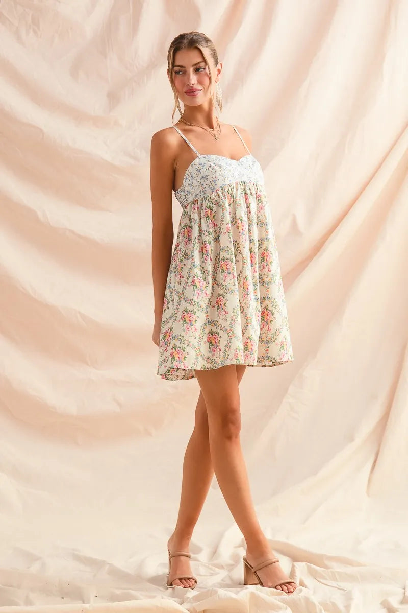 SO ME Mixed Floral Print Sleeveless Mini Dress - Tigbul's Variety Fashion Shop